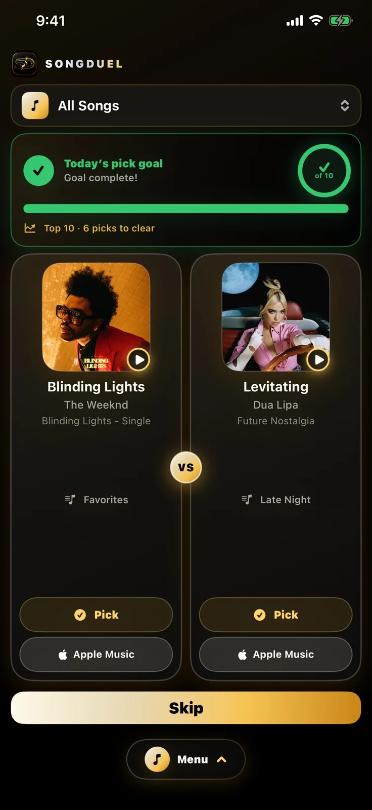 Compare two songs and choose your favorite