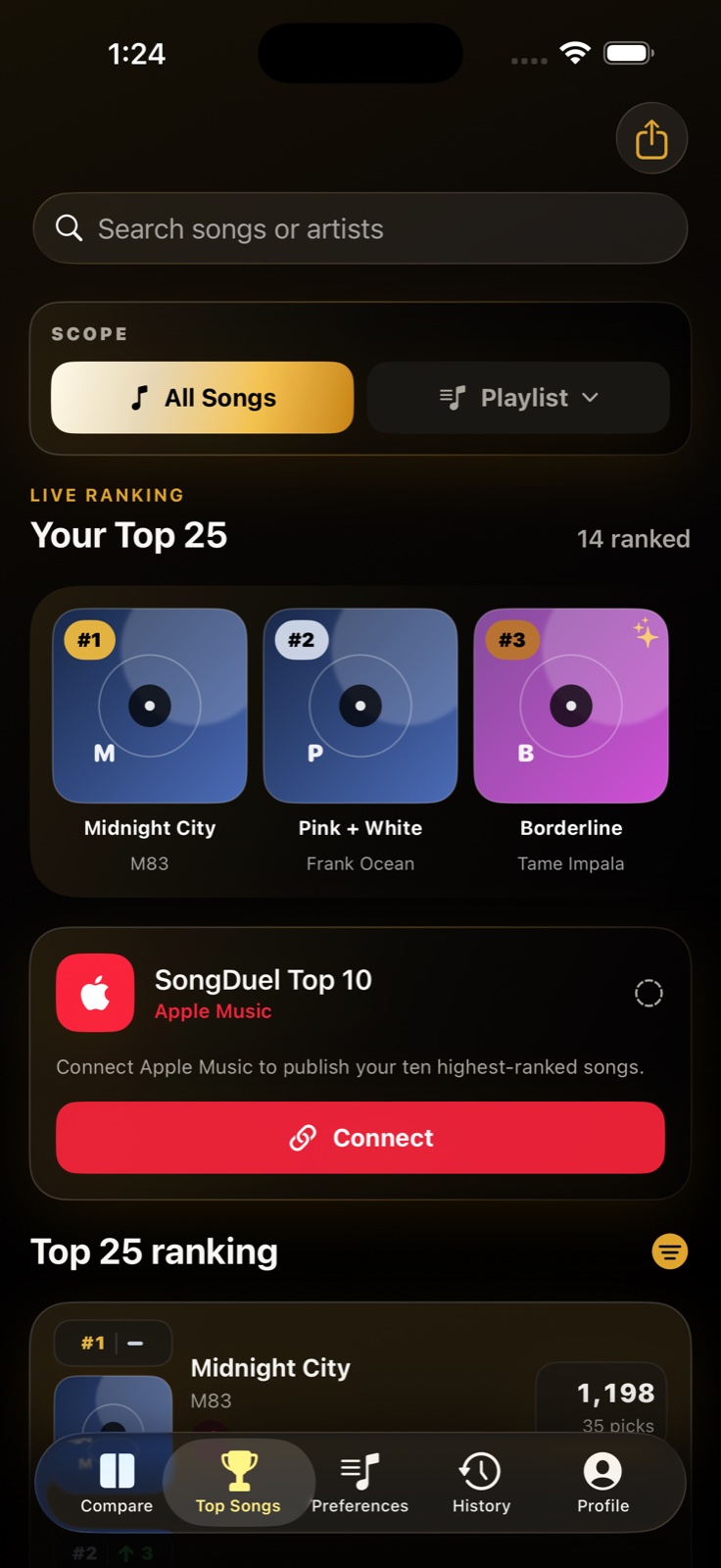 SongDuel live ranking screen